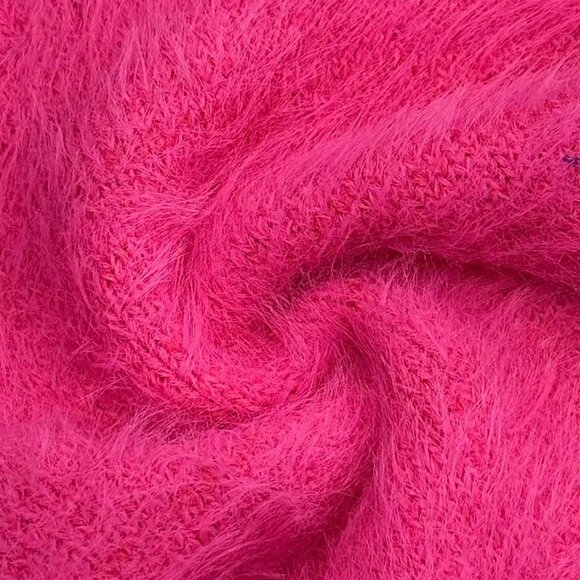 Hot Pink Casual Women's Fuchsia V-Neck Mink Faux Cashmere Pullover Sweater - Picture 6 of 6
